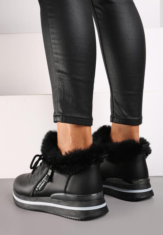 Czarne Botki Sneakersy na Grubej Podeszwie z Futerkiem Biqilee 3