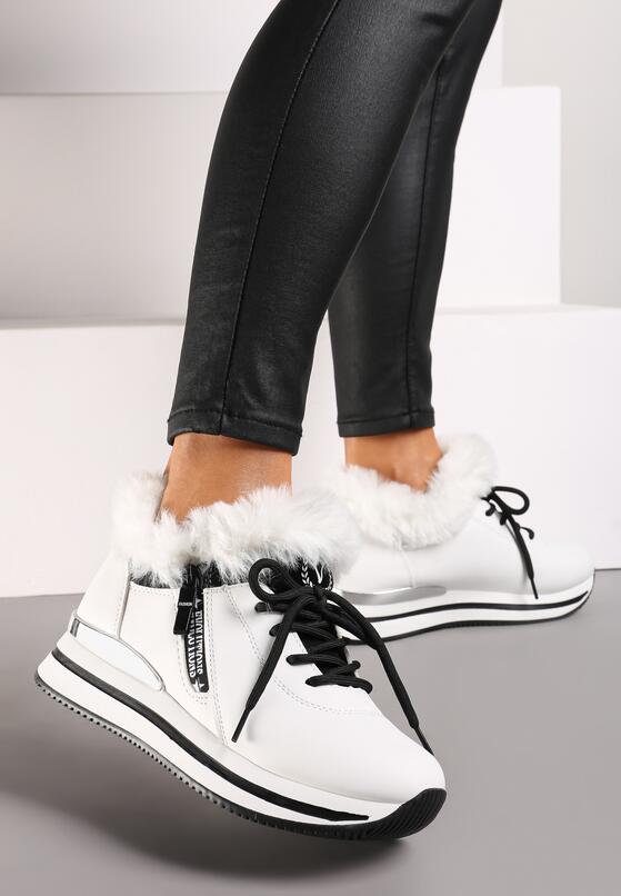 Białe Botki Sneakersy na Grubej Podeszwie z Futerkiem Biqilee 3