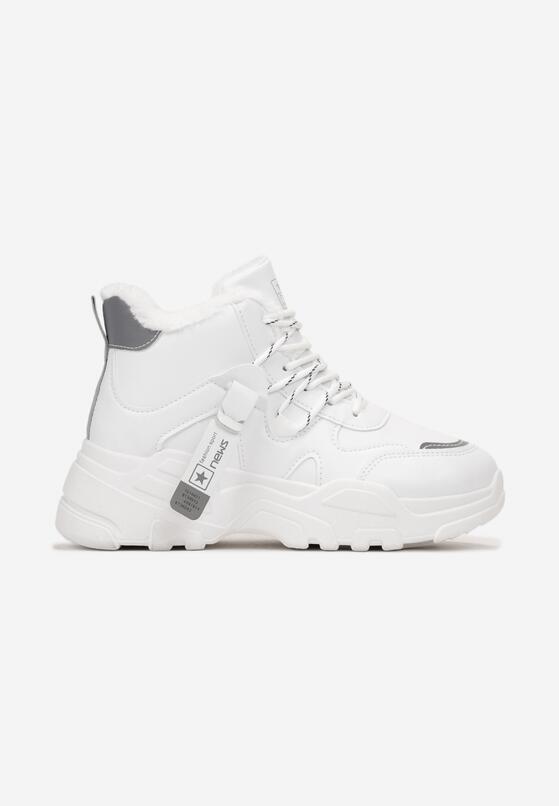 Białe Sneakersy Podwójnie Sznurowane za Kostkę ze Sztucznym Futerkiem Simnilka 3