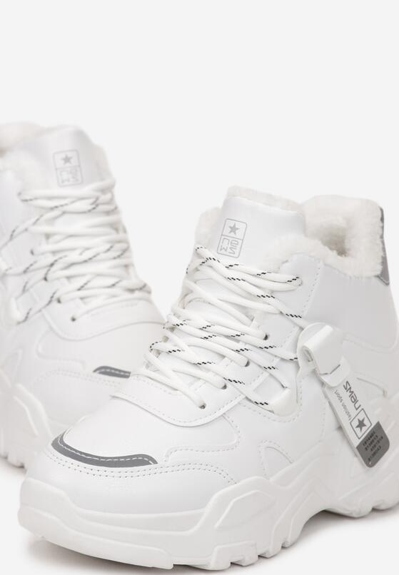Białe Sneakersy Podwójnie Sznurowane za Kostkę ze Sztucznym Futerkiem Simnilka 5