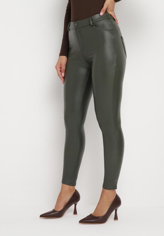 Ciemnozielone Spodnie Skinny z Imitacji Skóry Afortte 1