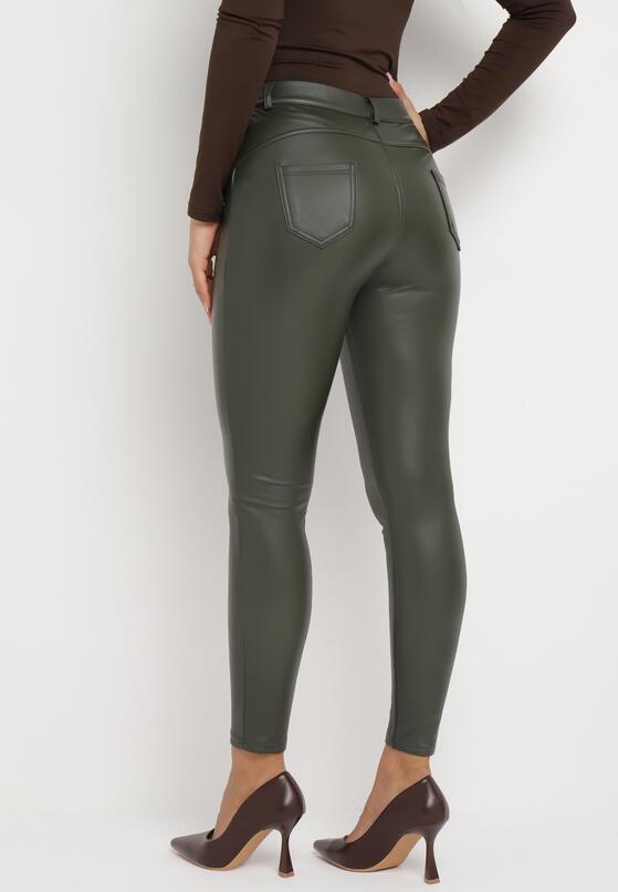 Ciemnozielone Spodnie Skinny z Imitacji Skóry Afortte 3