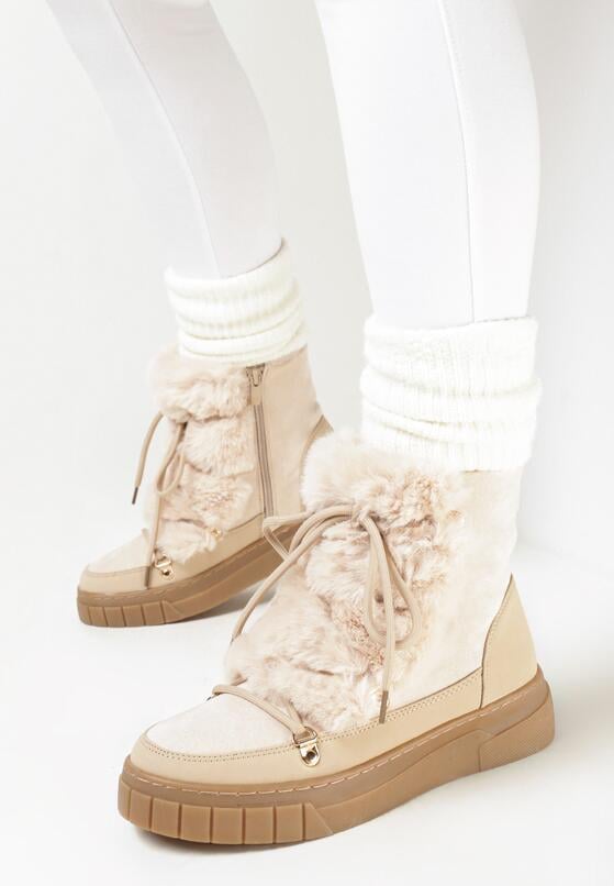 Beżowe Śniegowce Ozdobione Futerkiem Przy Sznurowaniu Avionea 2