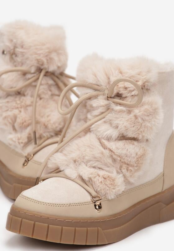 Beżowe Śniegowce Ozdobione Futerkiem Przy Sznurowaniu Avionea 5