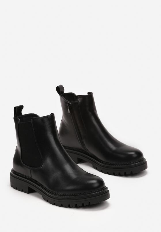 Czarne Botki o Fasonie Sztybletów na Podeszwie z Protektorem Frankiti 4