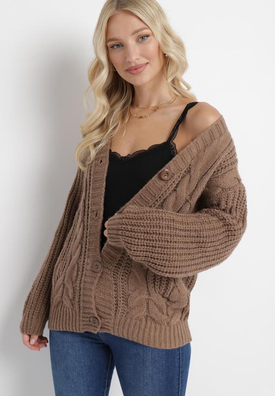 Brązowy Kardigan Zapinany na Guziki ze Ściągaczami Parlima 1