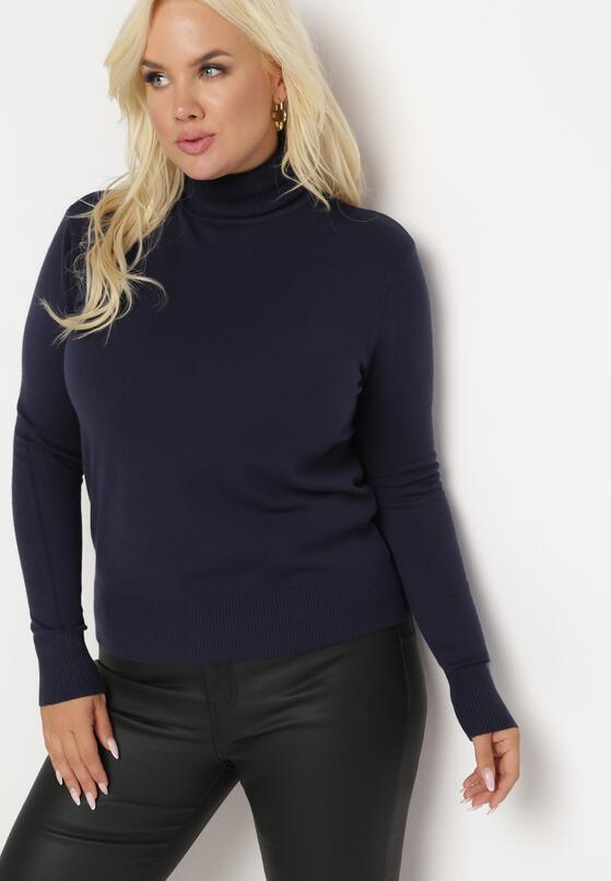 Granatowy Sweter z Golfem Sazerna 1