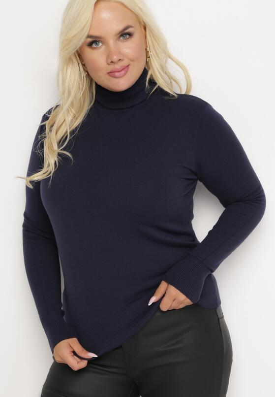 Granatowy Sweter z Golfem Sazerna 2