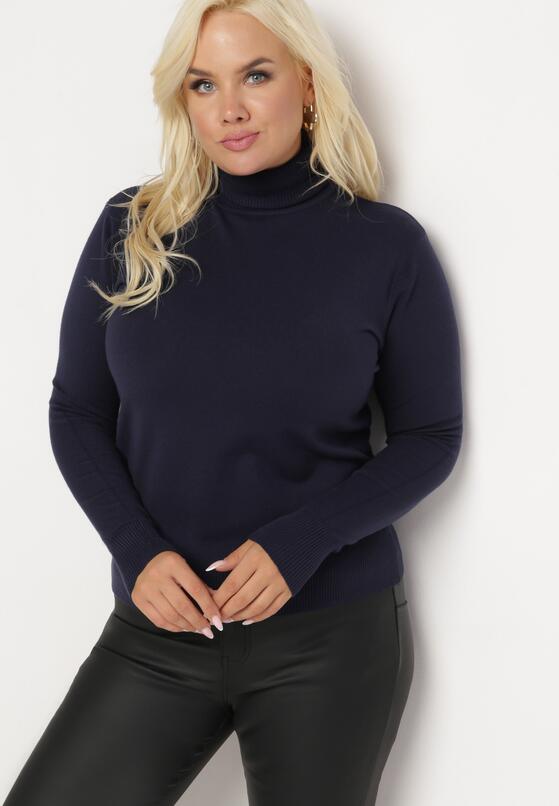 Granatowy Sweter z Golfem Sazerna 4
