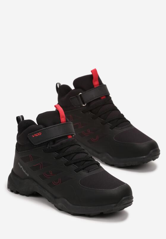 Czarne Sznurowane Buty Sportowe z Ozdobnym Nadrukiem Zapinane na Rzep Thorel 2