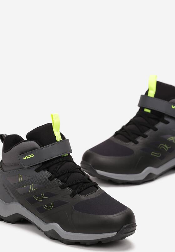 Czarno-Zielone Sznurowane Buty Sportowe z Ozdobnym Nadrukiem Zapinane na Rzep Thorel 3