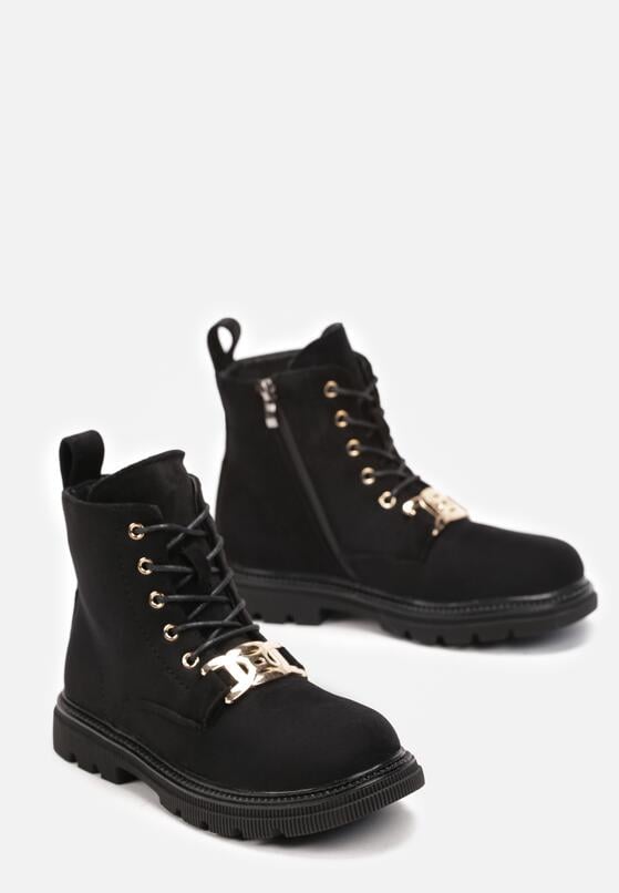 Czarne Botki z Protektorem i Metaliczną Klamrą Xella 2