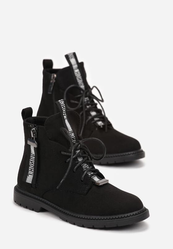 Czarne Botki Traperki z Ozdobnym Suwakiem z Ekozamszu Kivella 2