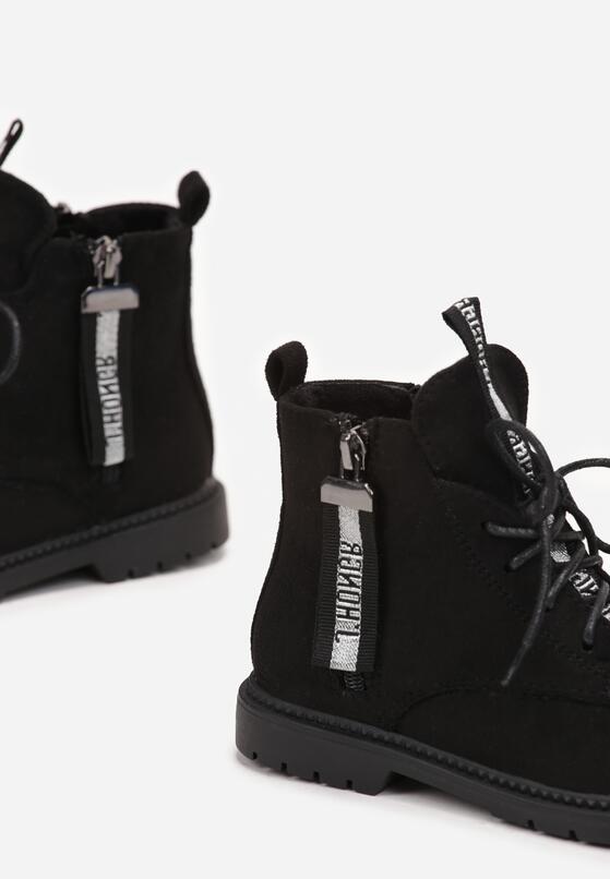 Czarne Botki Traperki z Ozdobnym Suwakiem z Ekozamszu Kivella 3