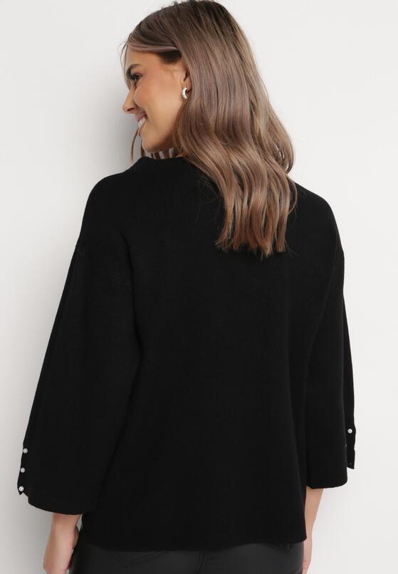 Czarny Sweter z Rękawami 3/4 i i Naszyjnikiem z Cyrkoniami Bacenisa 3