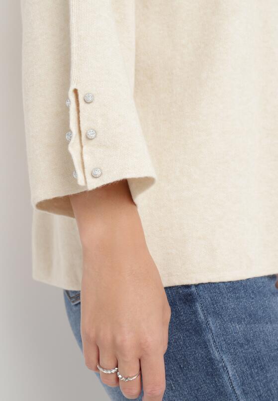 Jasnobeżowy Sweter z Rękawami 3/4 i i Naszyjnikiem z Cyrkoniami Bacenisa 5