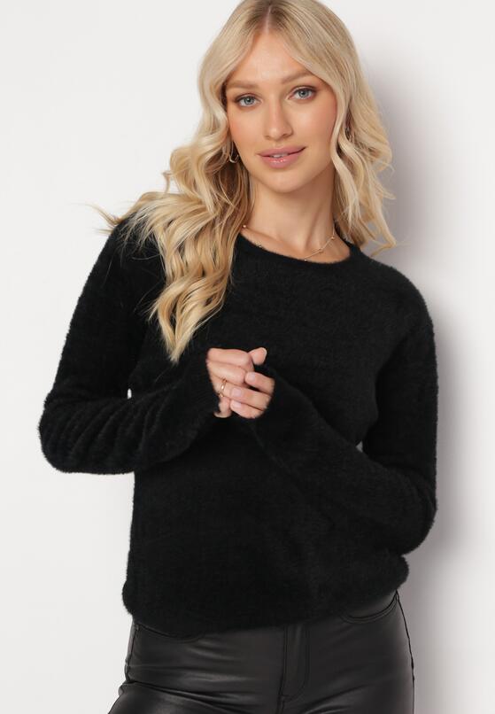 Czarny Puchaty Sweter ze Ściągaczami Havinna 4