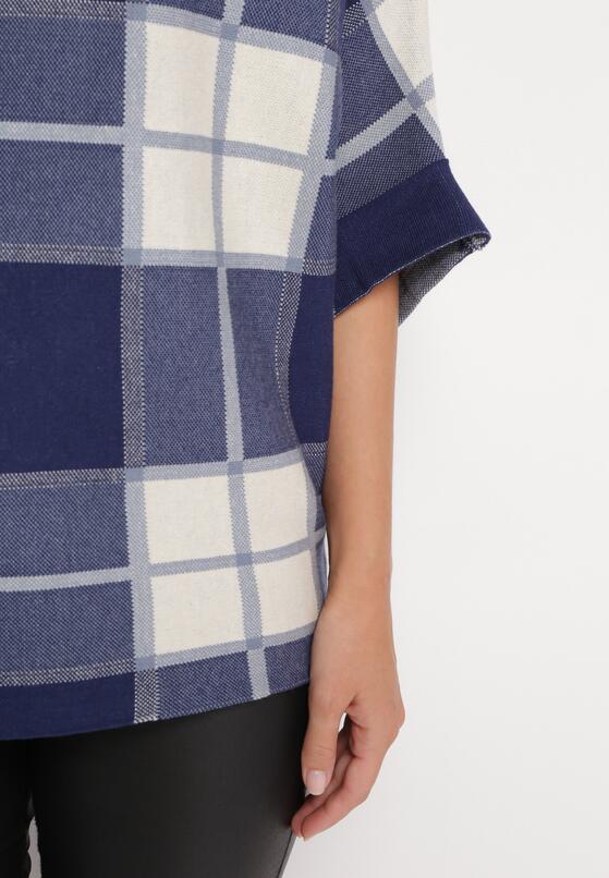 Granatowy Sweter z Golfem Oversize w Szeroką Kratę Ertunna 4