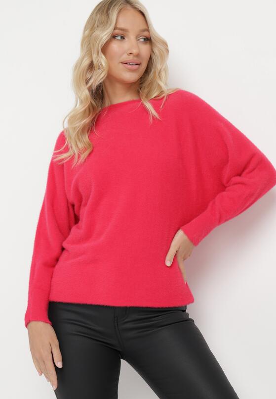 Różowy Sweter z Luźnymi Rękawami Typu Nietoperz Mevinla 4