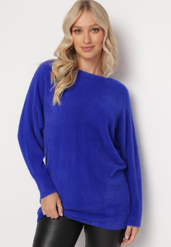 Granatowy Sweter z Luźnymi Rękawami Typu Nietoperz Mevinla 1