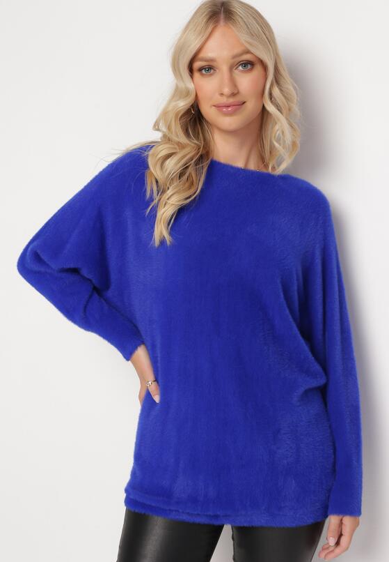 Granatowy Sweter z Luźnymi Rękawami Typu Nietoperz Mevinla 4