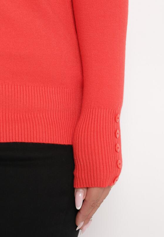 Pomarańczowy Sweter z Krótkim Golfem Ozdobiony Guzikami na Rękawach Santola 5