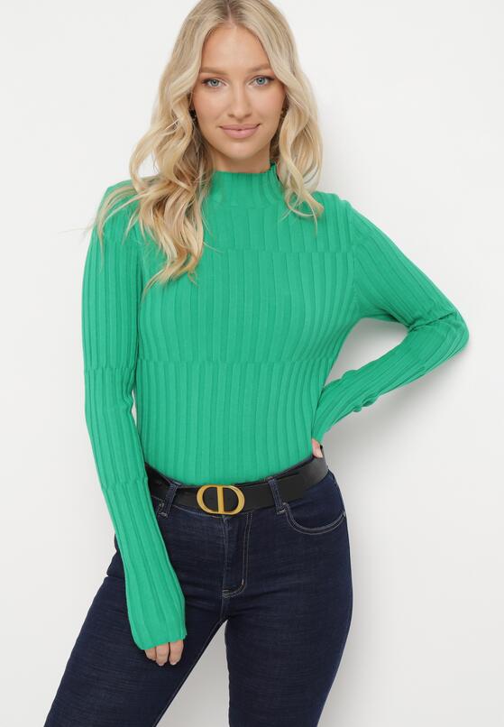 Zielony Prążkowany Sweter z Golfem z Wiskozą i Modalem Nevilla 4