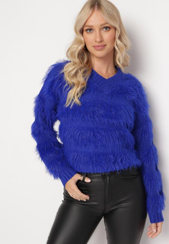Granatowy Sweter Puchaty z Dodatkiem Kaszmiru Isorte 1