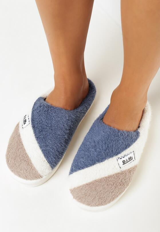 Granatowe Kapcie z Pluszowego Futerka w Kolorowe Paski Vilez 1
