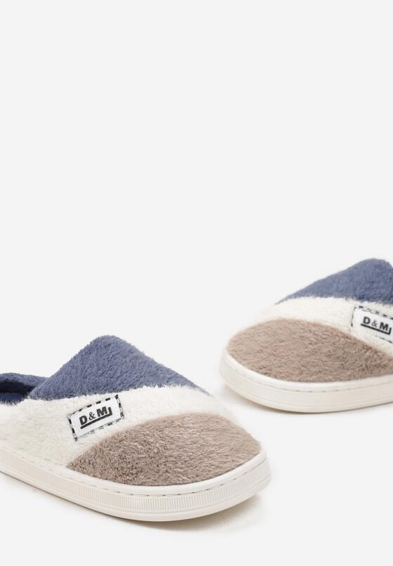 Granatowe Kapcie z Pluszowego Futerka w Kolorowe Paski Vilez 5