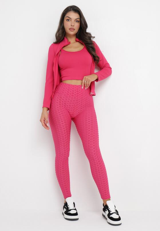 Fuksjowe Legginsy Push Up Ozdobione Tłoczonym Wzorem Nanoune 2