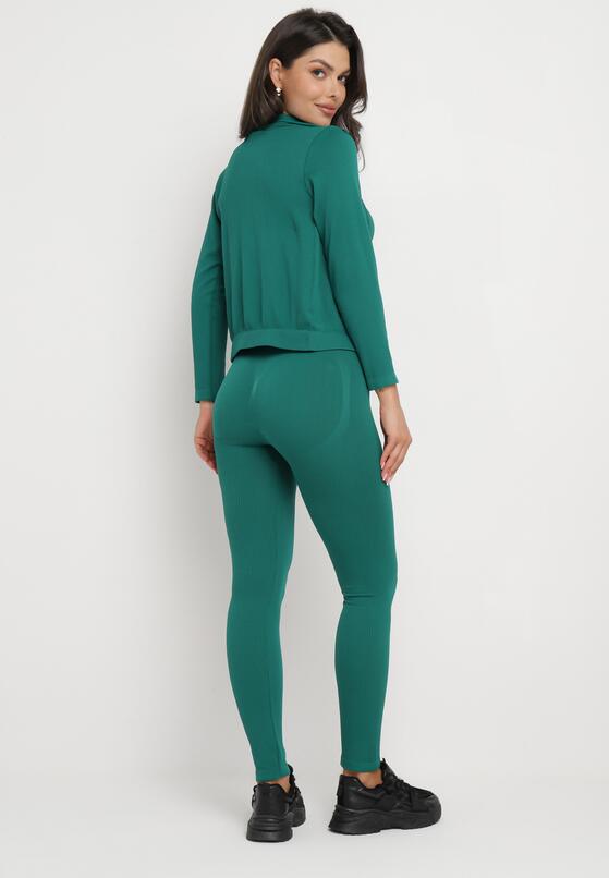 Zielony 3-częściowy Komplet Dzianinowy w Prążki Top Bluza i Legginsy Doulli 3