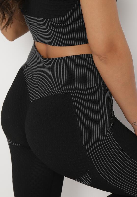 Czarny 3-Częściowy Komplet Top bez Rękawów Bluza na Suwak i Legginsy Push-Up Aleieve 5