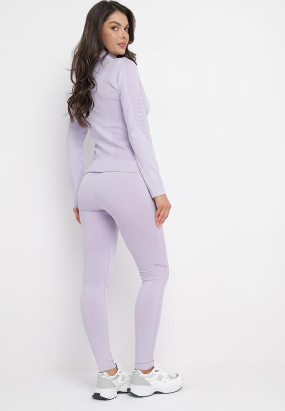 Fioletowy 3-częściowy Komplet Sportowy Bluza Top i Legginsy Oviona 3
