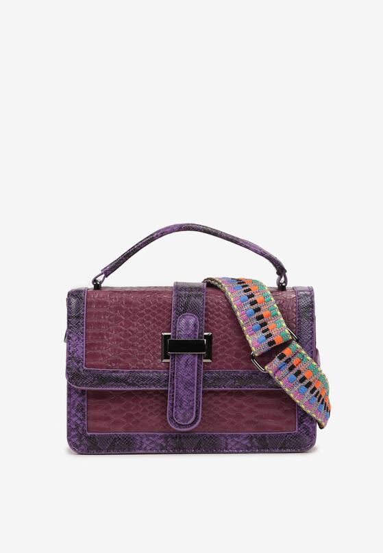 Fioletowa Torebka Listonoszka Ozdobiona Tłoczeniem Skóry Krokodyla Kleva 1