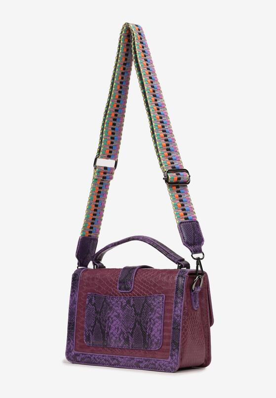 Fioletowa Torebka Listonoszka Ozdobiona Tłoczeniem Skóry Krokodyla Kleva 2