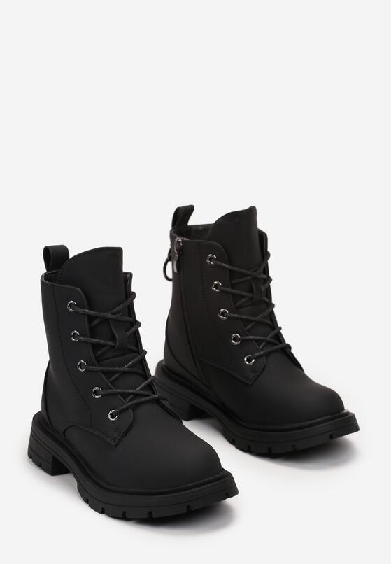 Czarne Botki Traperki z Lekkim Ociepleniem i Dodatkowym Sznurowaniem Sadida 2