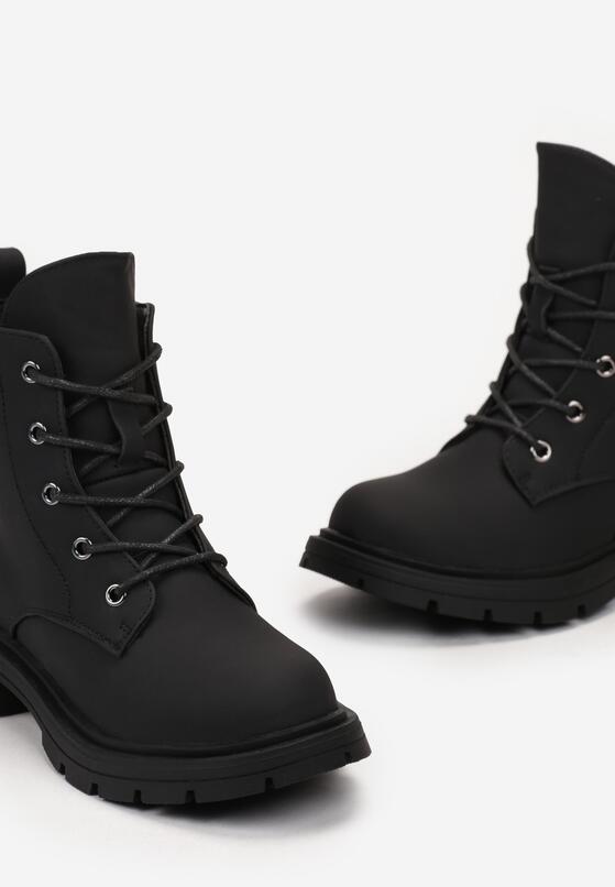 Czarne Botki Traperki z Lekkim Ociepleniem i Dodatkowym Sznurowaniem Sadida 3