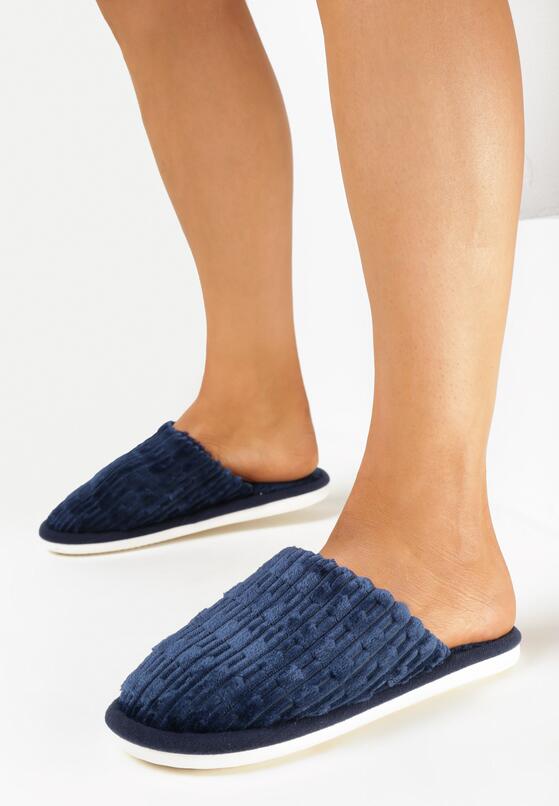 Granatowe Kapcie z Futerkiem Acureo 1