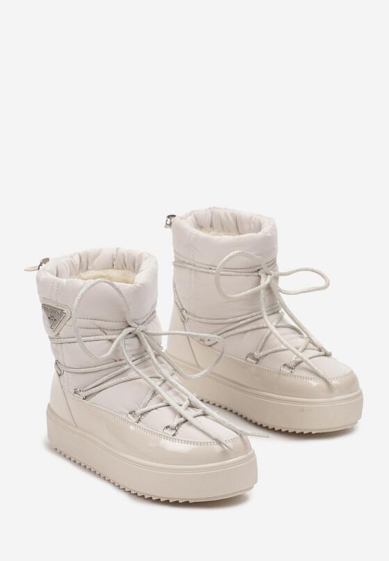 Beżowe Śniegowce na Grubej Podeszwie z Wiązaniem Ziza 4