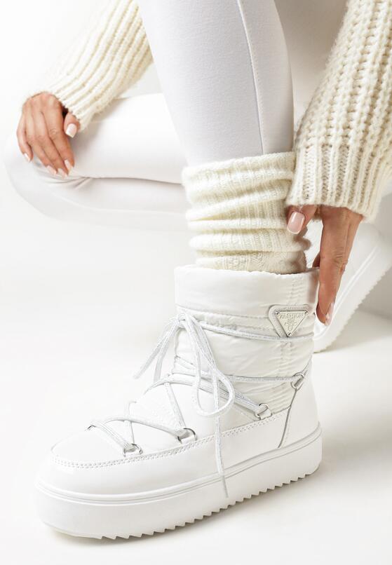 Białe Śniegowce na Grubej Podeszwie z Wiązaniem Ziza 1