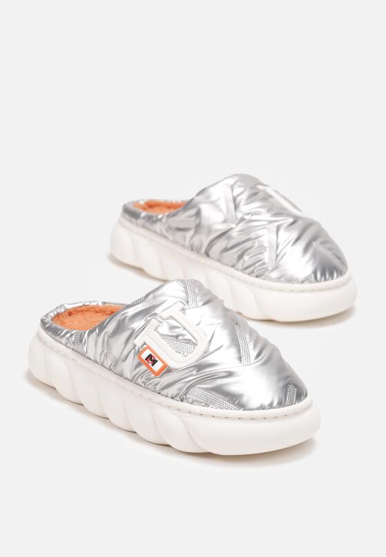 Srebrne Kapcie na Grubej Podeszwie z Naszywkami Noustie 4