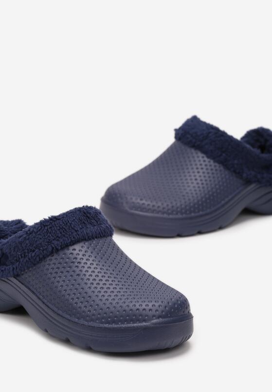 Granatowe Gumowe Kapcie z Futerkiem Nistell 3