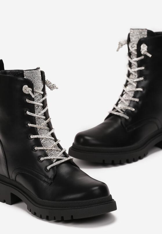 Czarno-Srebrne Botki Workery z Cyrkoniami na Języku Sabitta 5