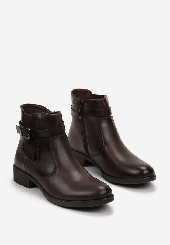 Brązowe Botki za Kostkę z Ozdobnym Paskiem Bildreda 4