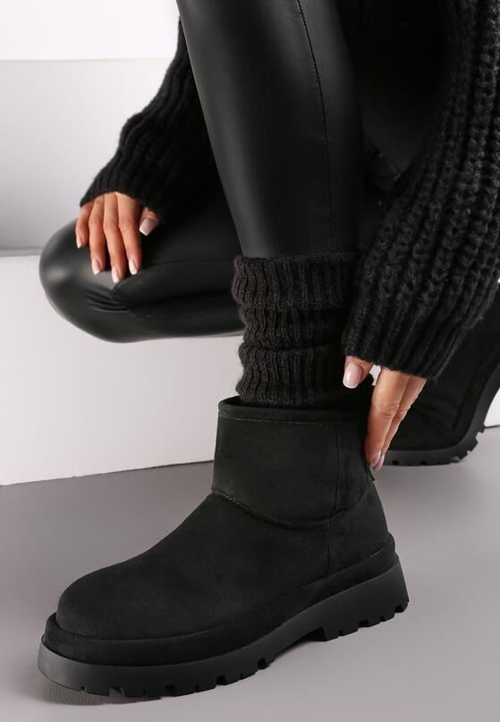 Czarne Wsuwane Botki Śniegowce na Grubej Podeszwie za Kostkę Vastor 2