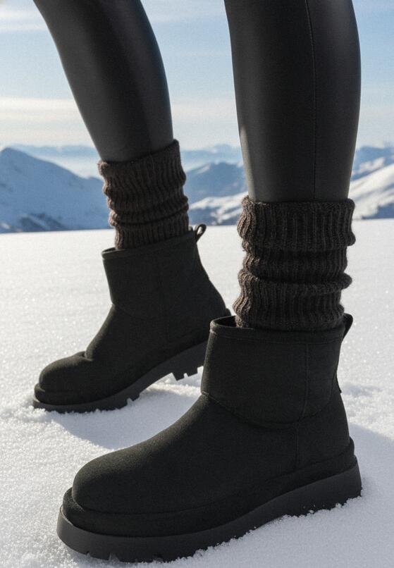 Czarne Wsuwane Botki Śniegowce na Grubej Podeszwie za Kostkę Vastor 1