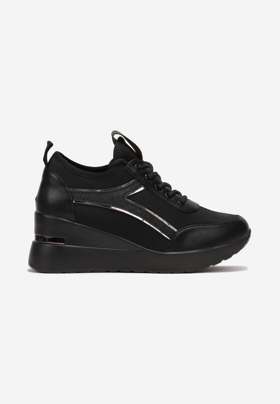 Czarne Sneakersy na Koturnie z Brokatem Labbse 3