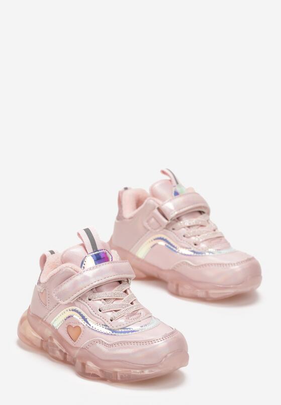 Różowe Buty Sportowe z Serduszkami na Przeźroczystej Podeszwie z Metalicznym Błyskiem Sosephi 2
