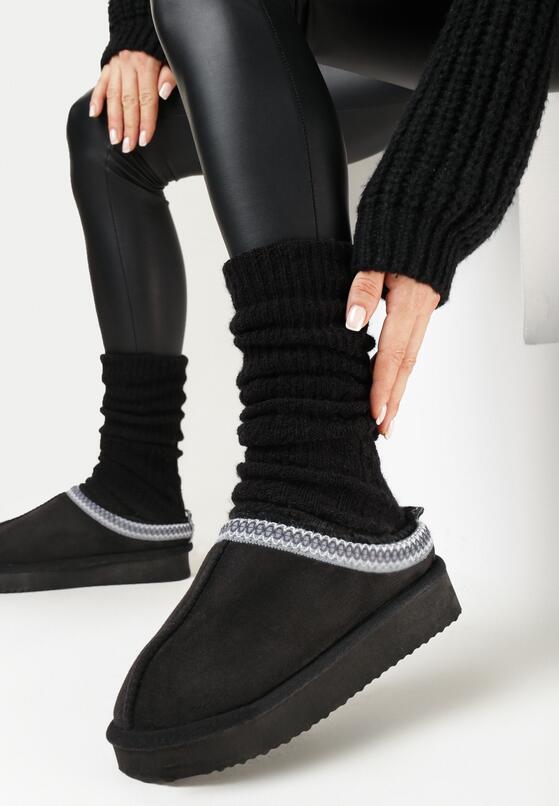 Czarne Krótkie Kapcie na Grubej Podeszwie z Ozdobnym Haftem Goise 2